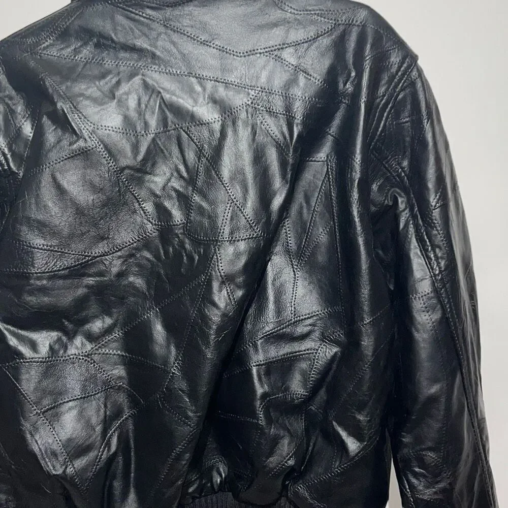 Alpha Industries Men's Black Leather Space Shuttle NASA Bomber Jacket Medium‎